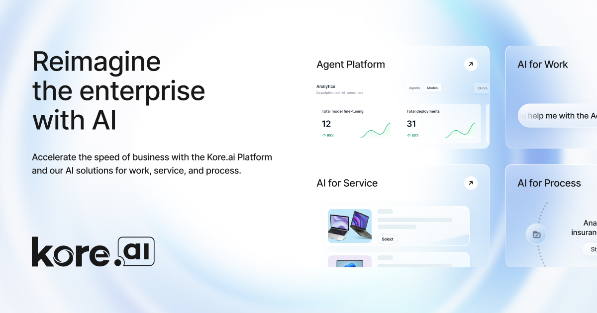 Visuel officiel Kore.ai associé à l'annonce avec Atos sur l'IA agentique souveraine