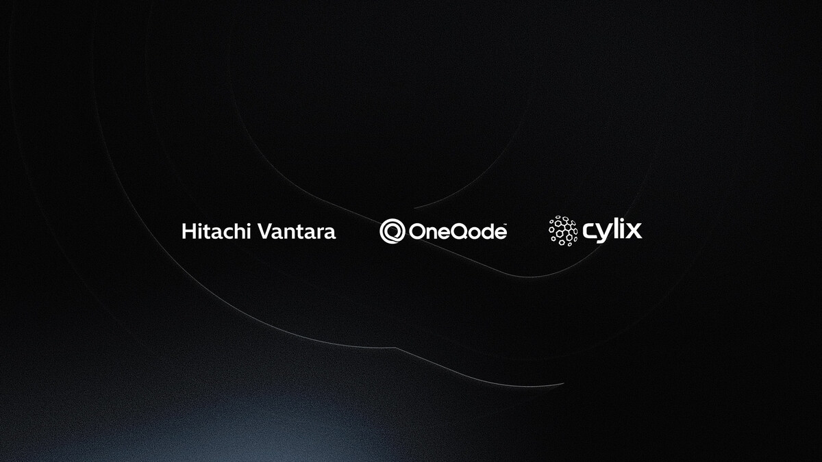 Official logos of OneQode, Hitachi Vantara, and Cylix