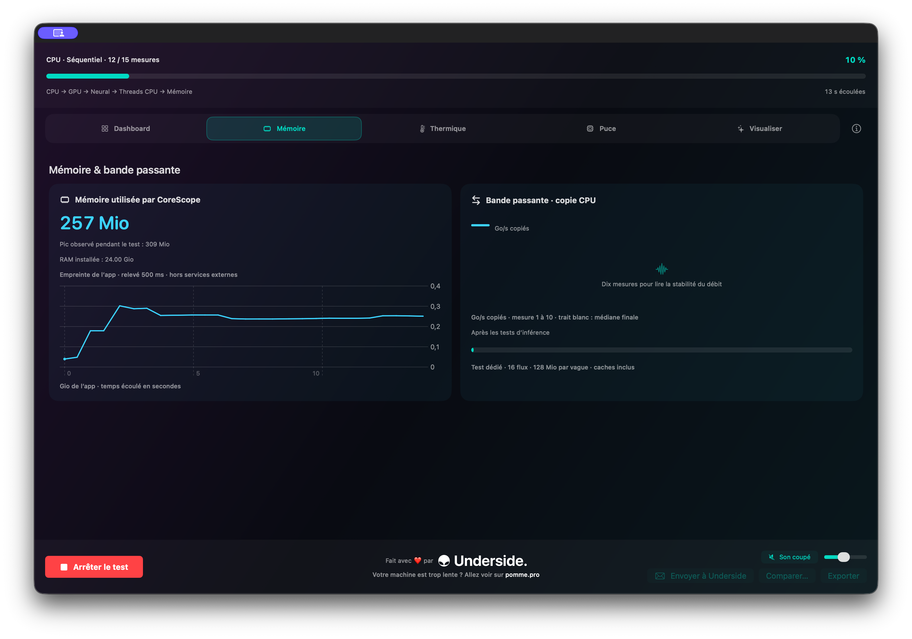 Vue mémoire et bande passante dans CoreScope